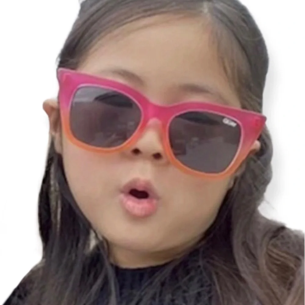 QUAY Harper Kids Sunglasses Matte Black Coral Pink Frame Smoke Lens Cateye